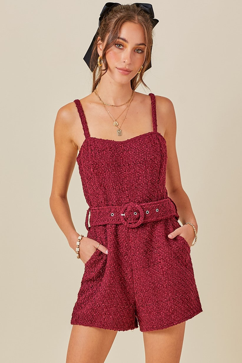 "Beverly Hills" Tweed Romper - Wine