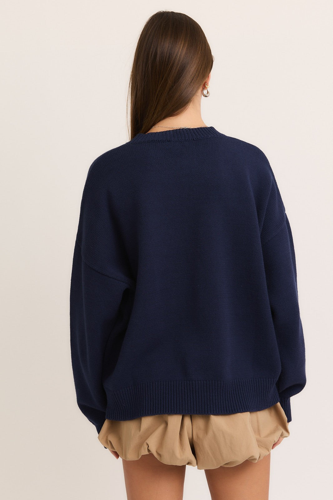 Teddy Bear crew neck Sweater - Navy. Back view.