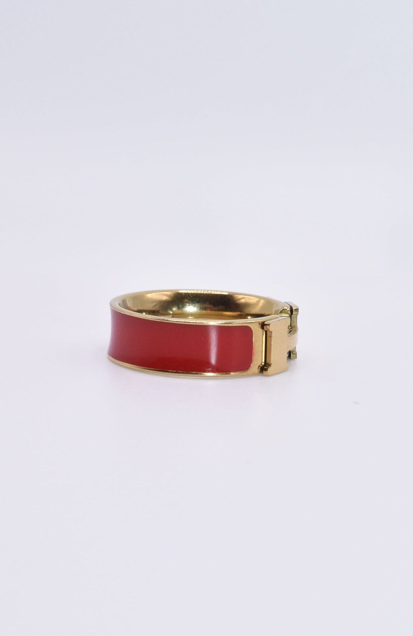Designer Inspired "H' Ring - Red. Side view.