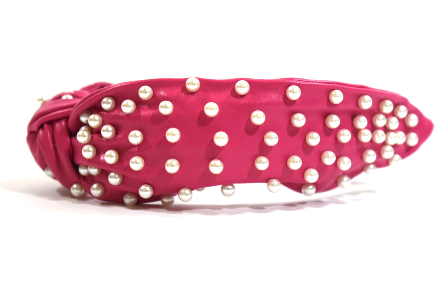 Pearl Decorated Leather Headband Fuchsia