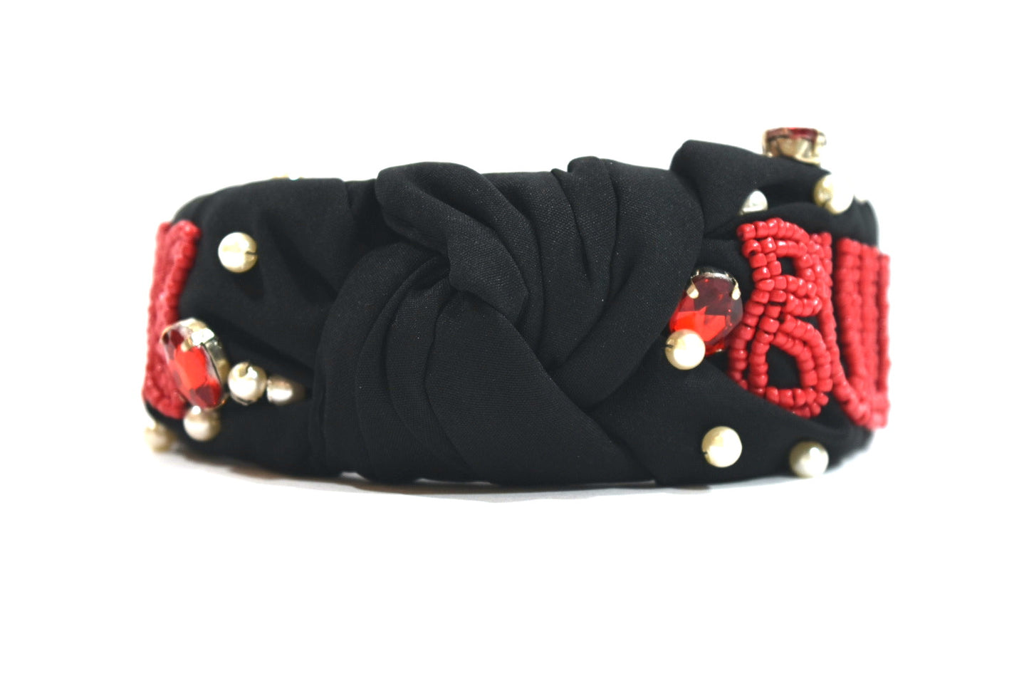 UGA Gameday Beaded Headband Black. Top view.