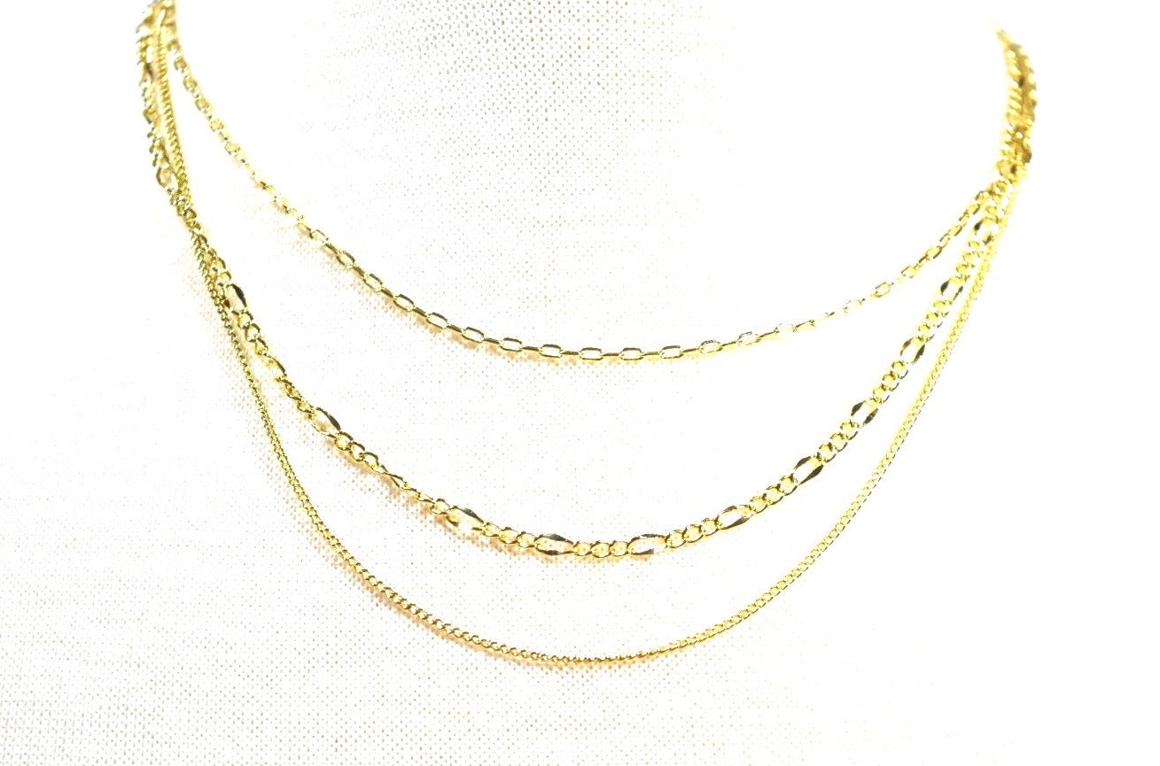 Three Chain Layered Necklace Gold