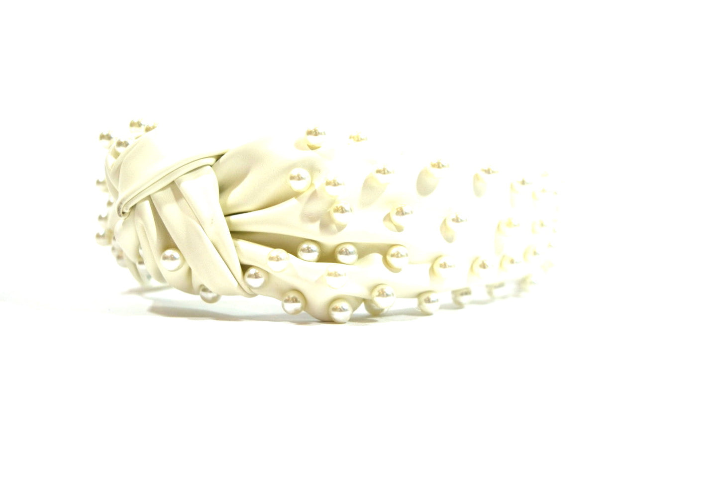 Pearl Decorated Leather Headband Ivory