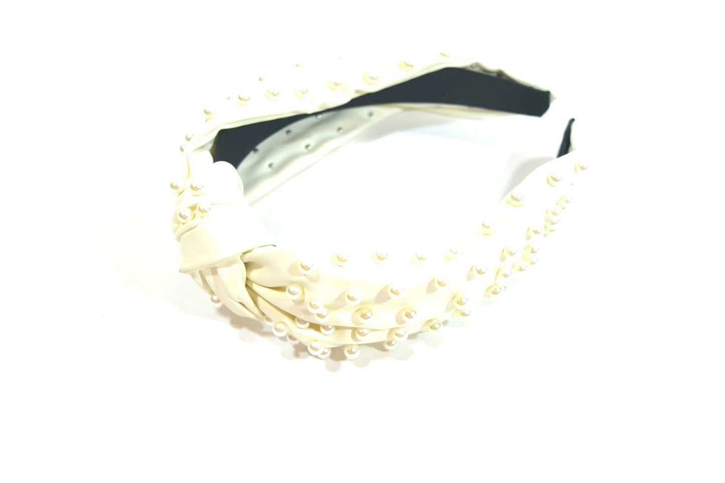 Pearl Decorated Leather Headband Ivory