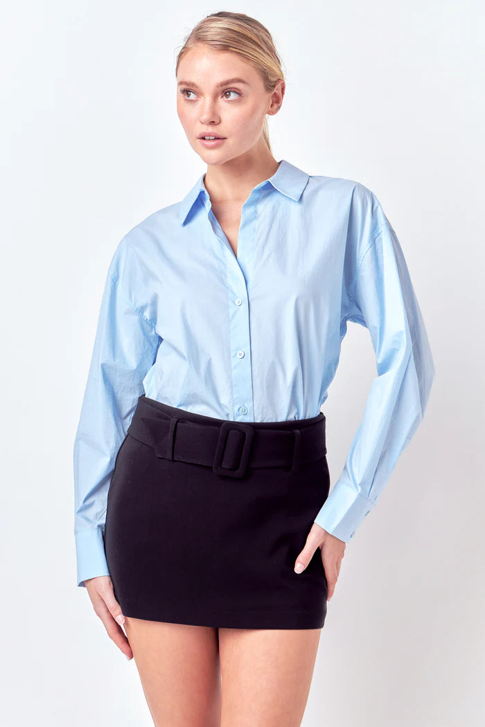 Belted Low Waist Skort - Black. Front view.