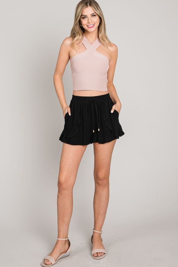 Knit Twist Halter Top Blush. Full view.
