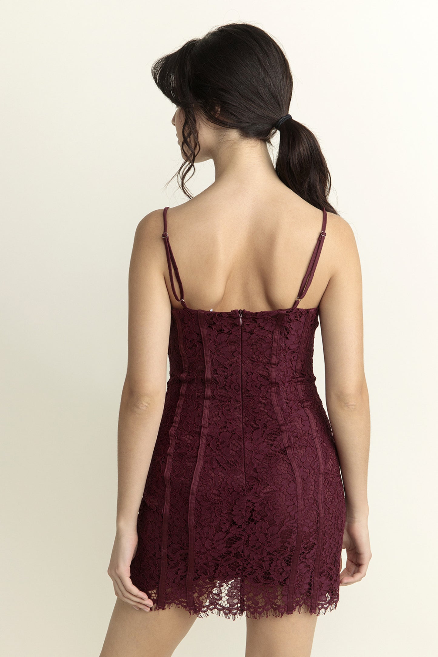 Lace Bustier Mini Dress - Burgundy - Back Close view