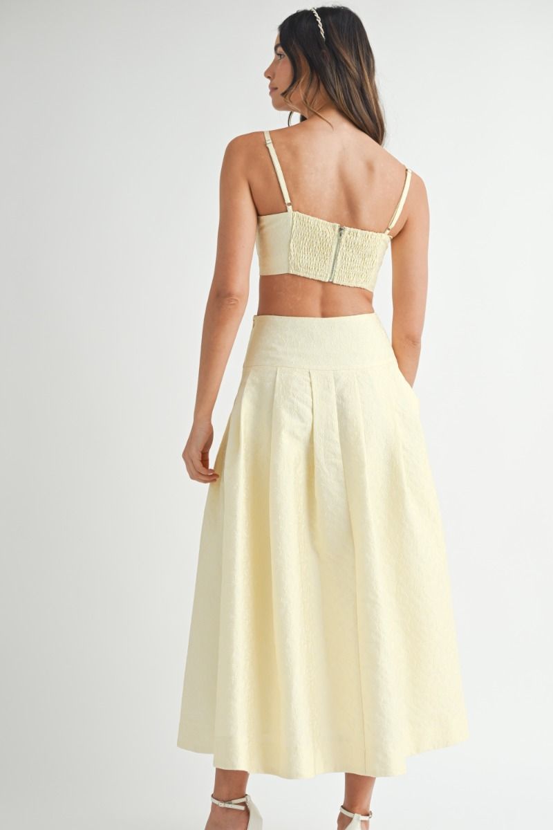 Lace Top & Midi Skirt Set - Yellow. Back full view.