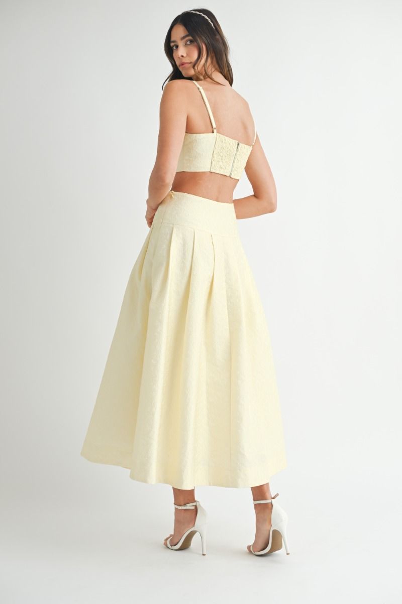 Lace Top & Midi Skirt Set - Yellow. Back full view.