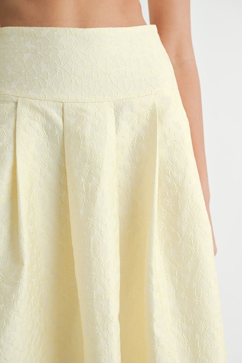 Lace Top & Midi Skirt Set - Yellow. skirt close view.