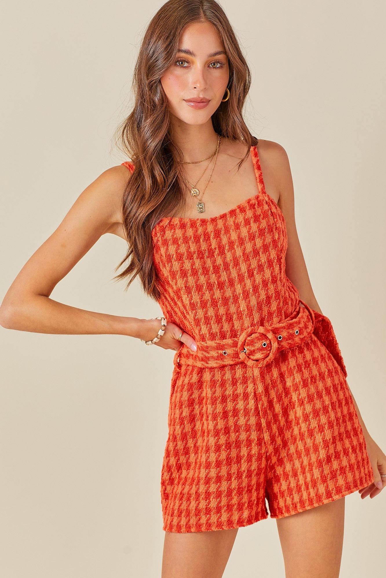 "Beverly Hills" Tweed Romper - Sunkist Two Toned