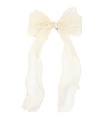 Chiffon Double Bow Hair Barrette - Ivory