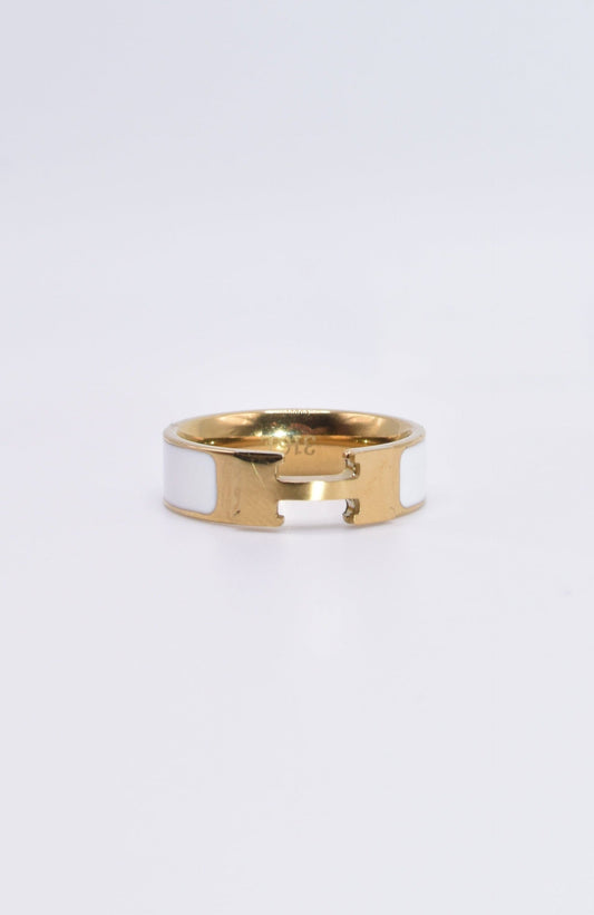 Designer Inspired "H" Ring - White