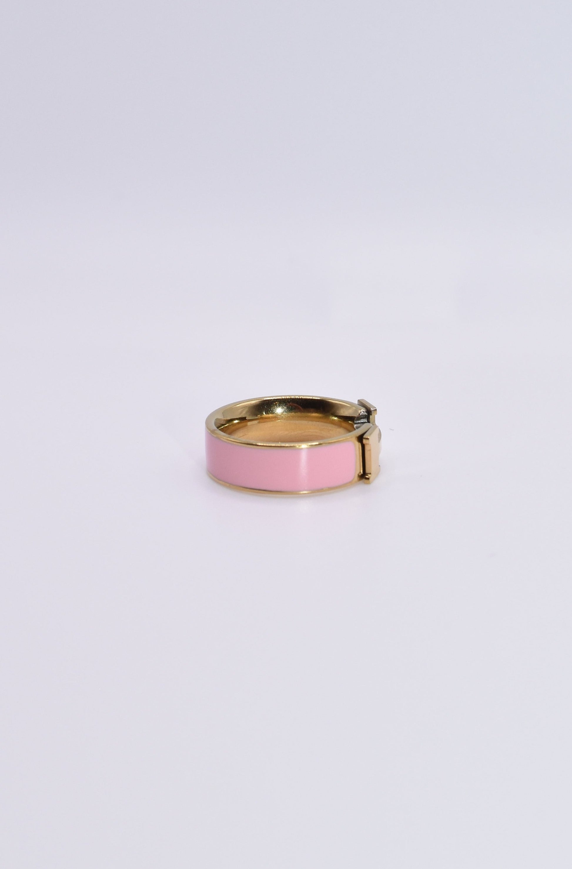 Designer Inspired "H' Ring - Pink.  Side view.