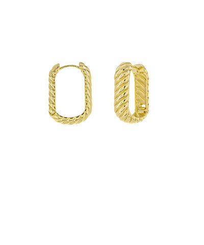 Rope Textured Open Square Hoops - Gold