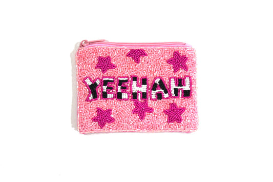 Yeehaw Beaded Coin Pouch Pink