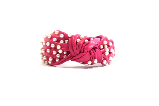 Pearl Decorated Leather Headband Fuchsia