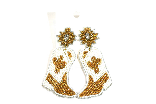 Beaded Cowboy Boot Earrings Gold