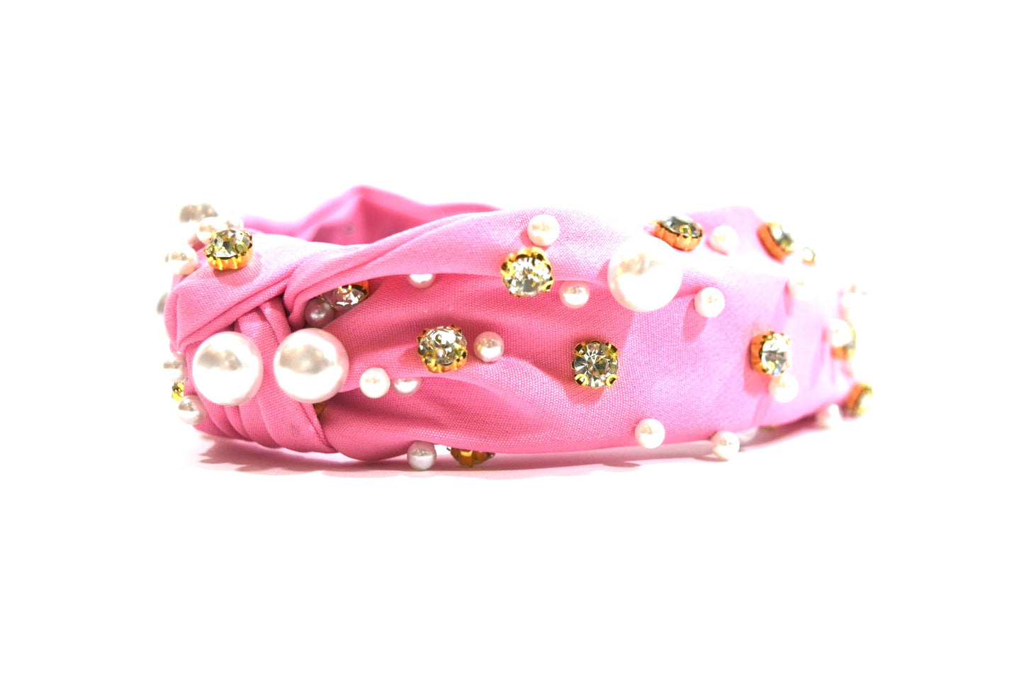 Pearl & Crystal Studded Knotted Headband Lite Pink