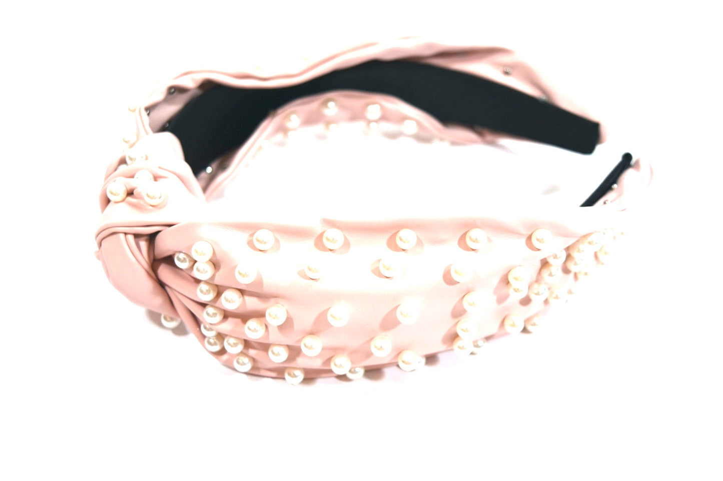 Pearl Decorated Leather Headband Blush