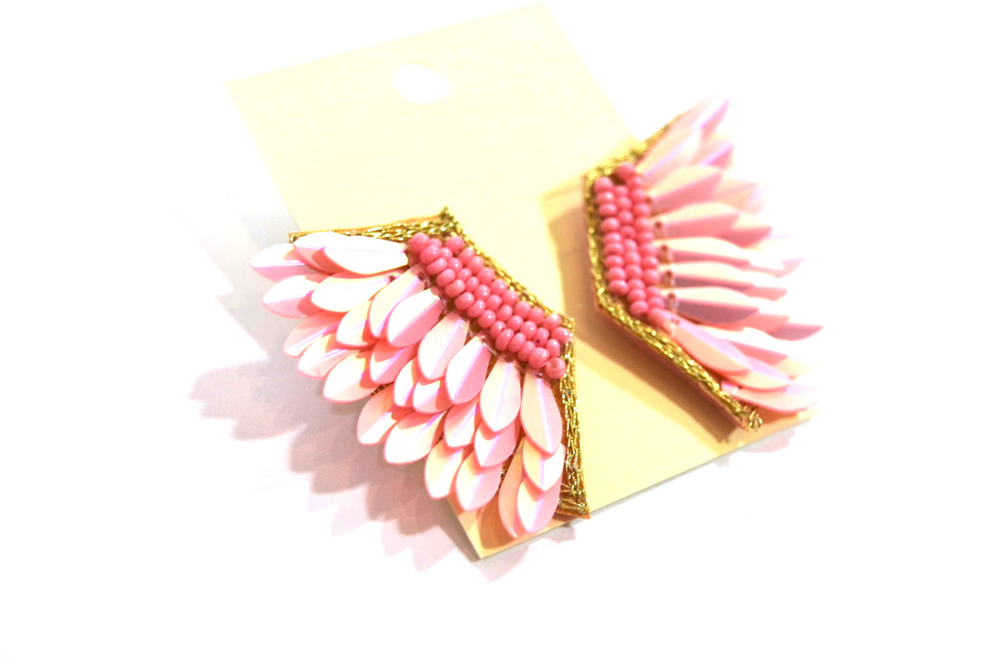 Seed Bead & Wing Earrings Pink
