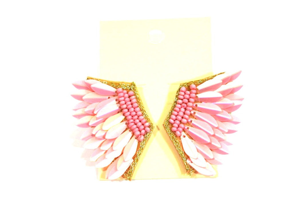 Seed Bead & Wing Earrings Pink