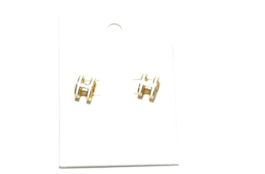 Designer Inspired "H" Studs White & Gold