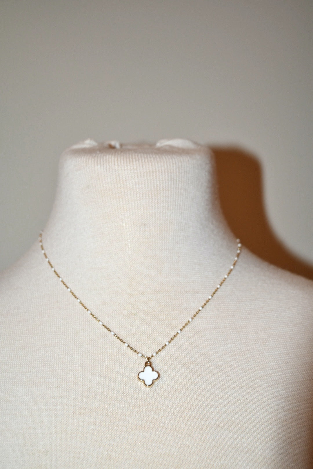 Designer Inspired Clover Bead Necklace White