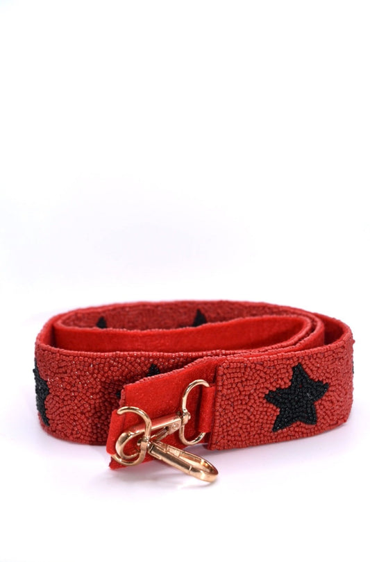 Stars Beaded Bag Strap Red & Black