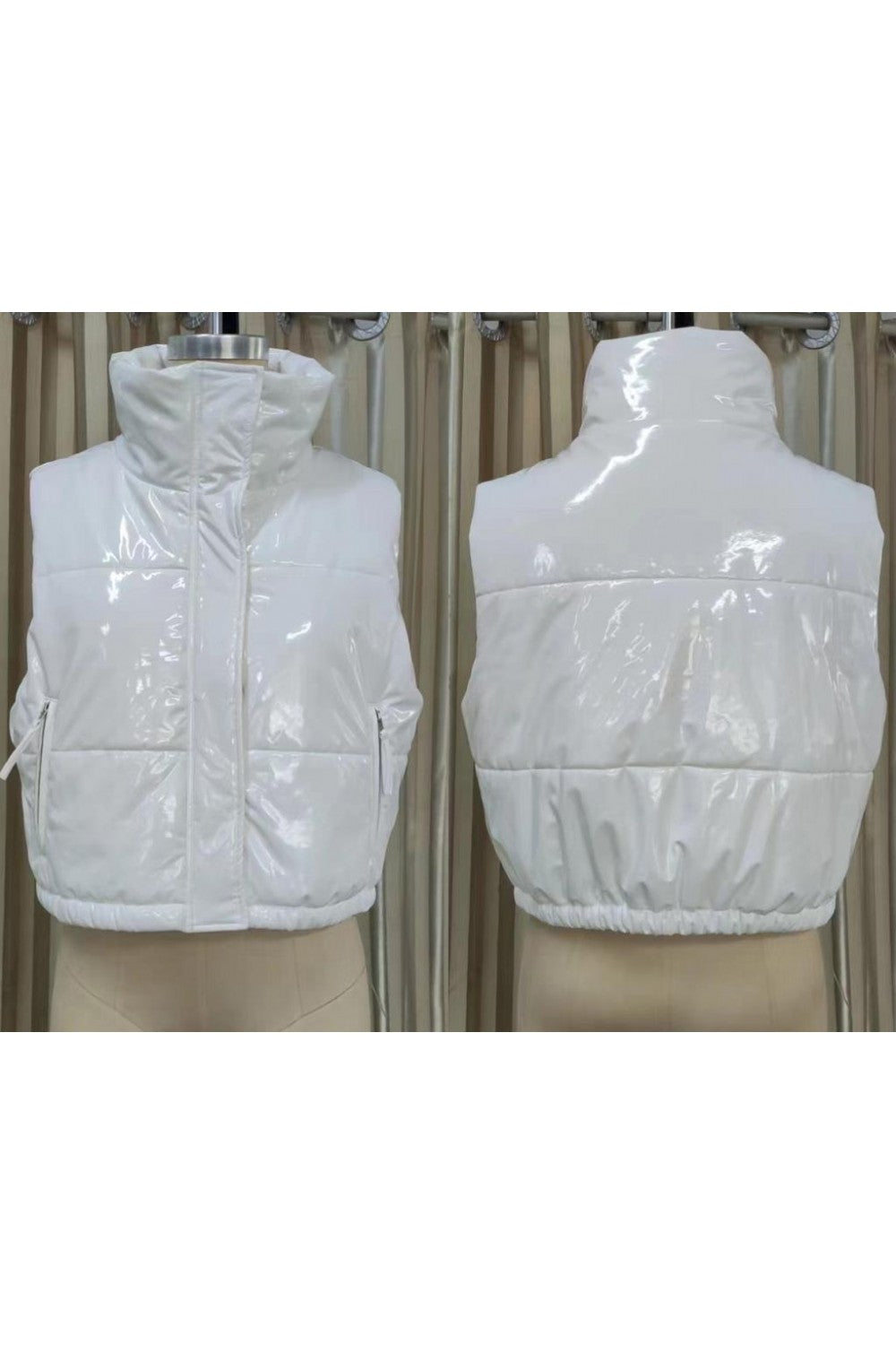 "Harper" Patent Leather Crop Puffer Vest Jacket White