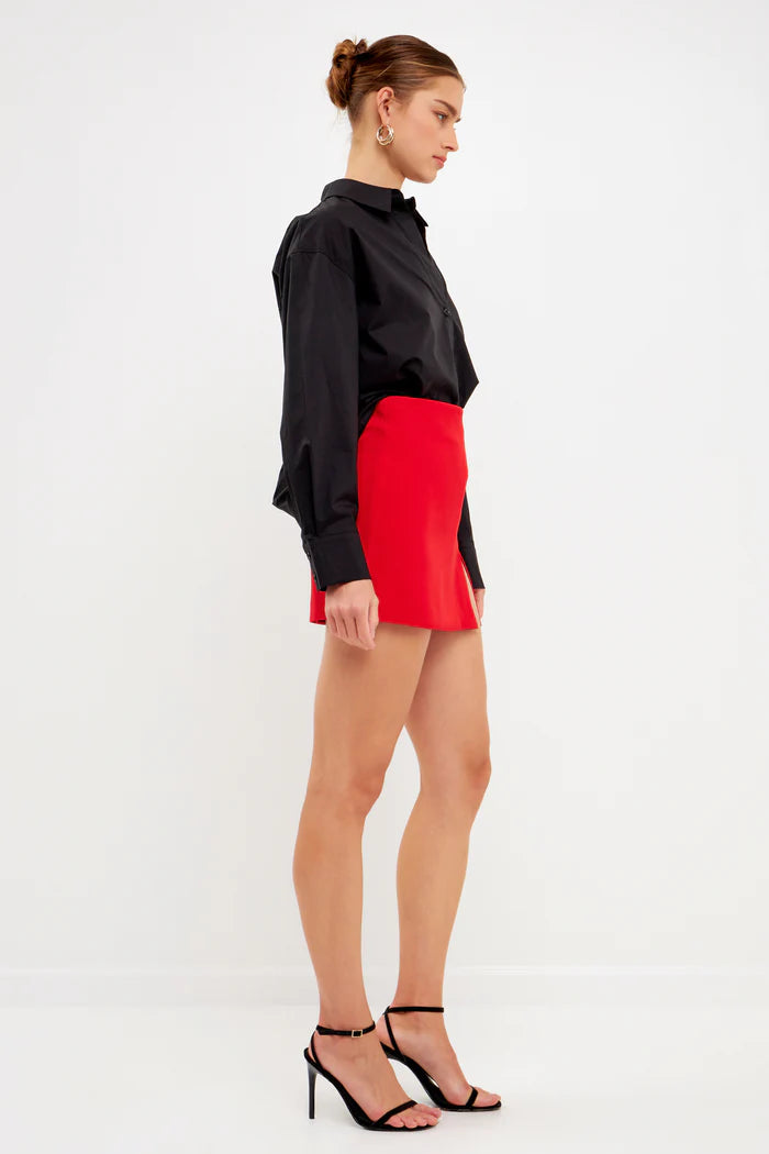 "Oxford" Slit Detail Skort Red