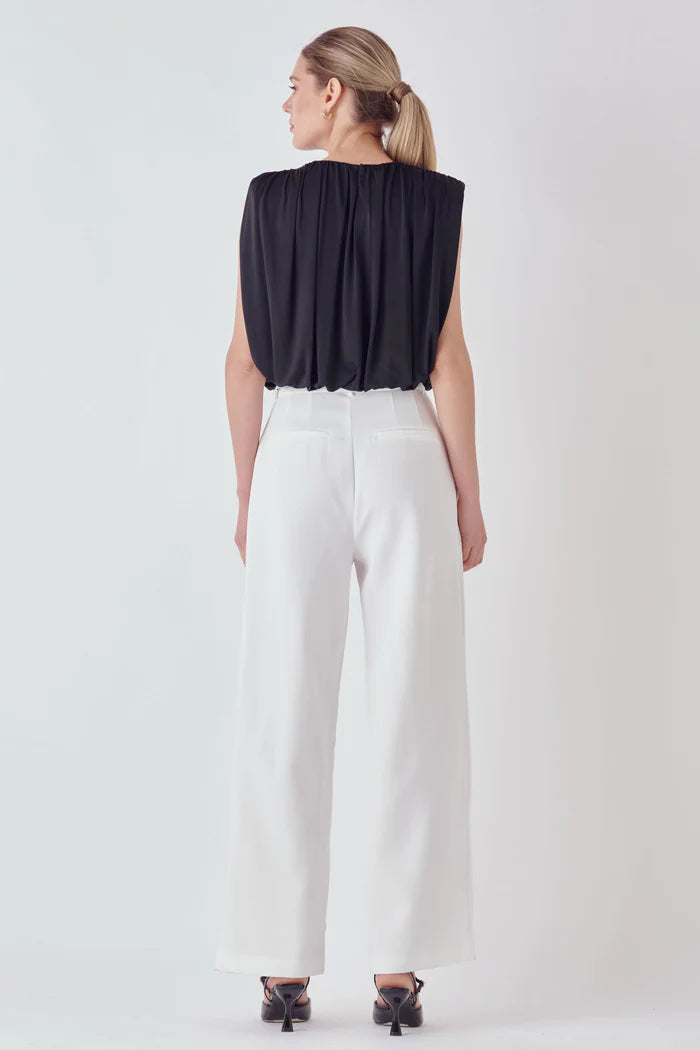 Shirred Shoulder Cropped Top - Black.  Full back view.