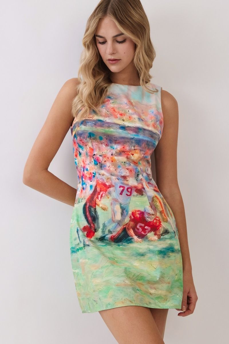 Gameday multi abstract mini dress - front close view