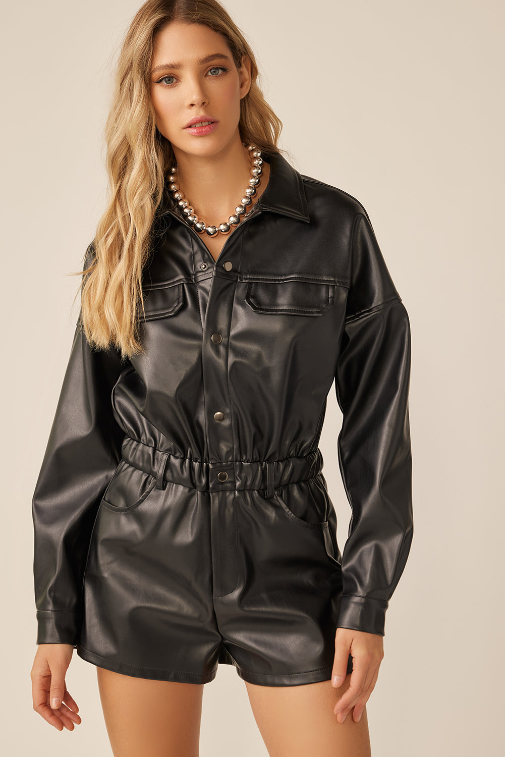 "Rodeo" Leather Romper Black