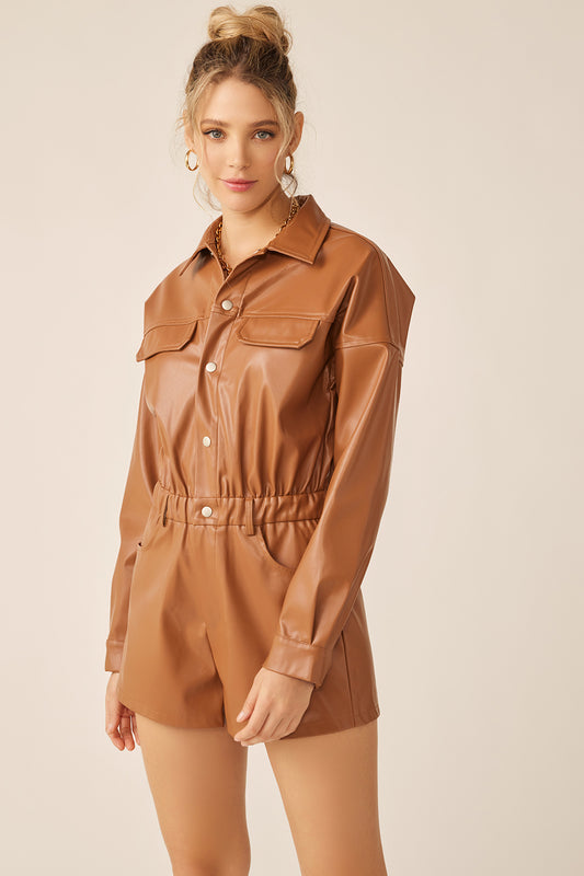 "Rodeo" Leather Romper Caramel Cafe