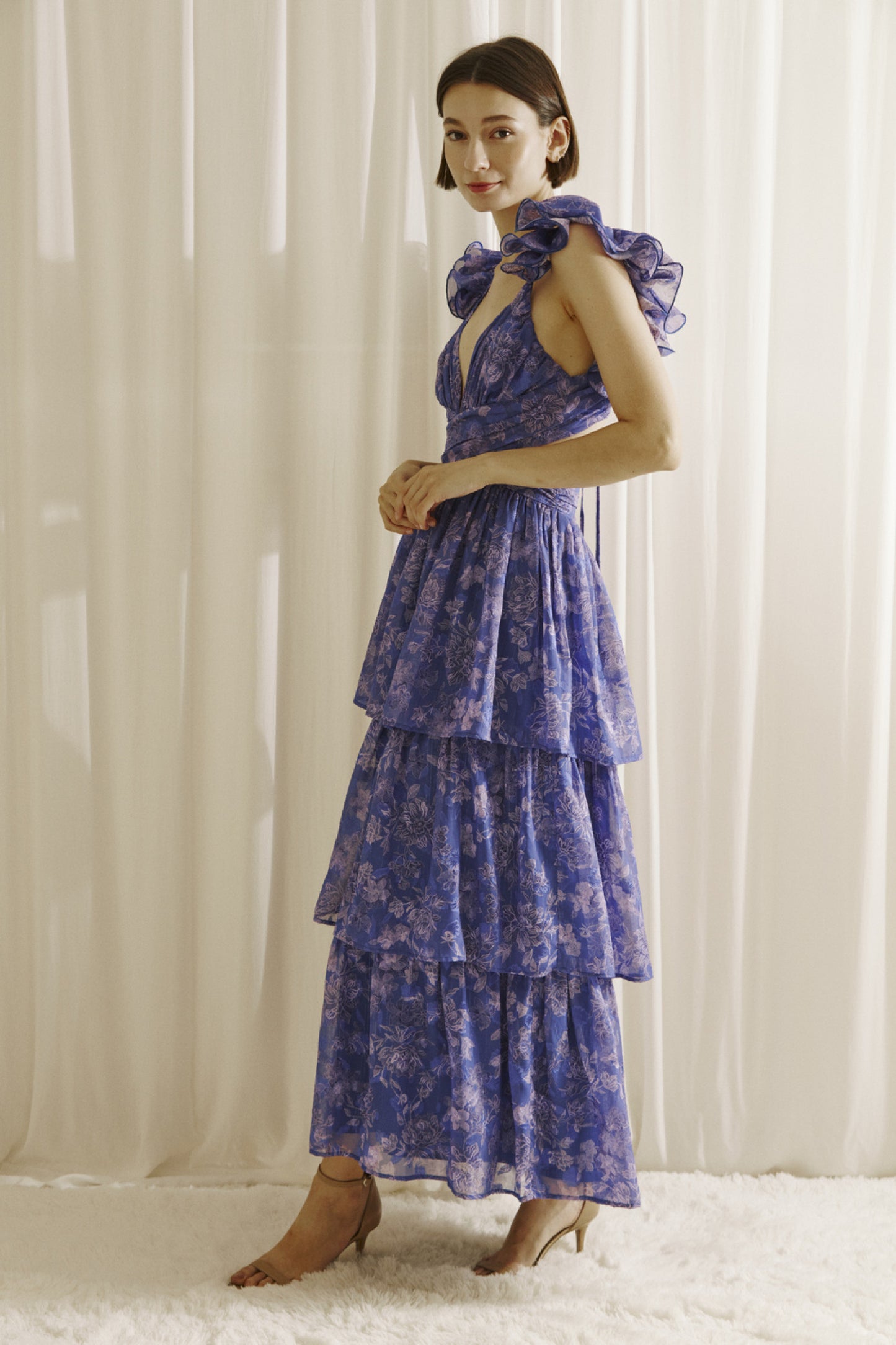 Floral Maxi Dress - Blue & Purple.  Side view.