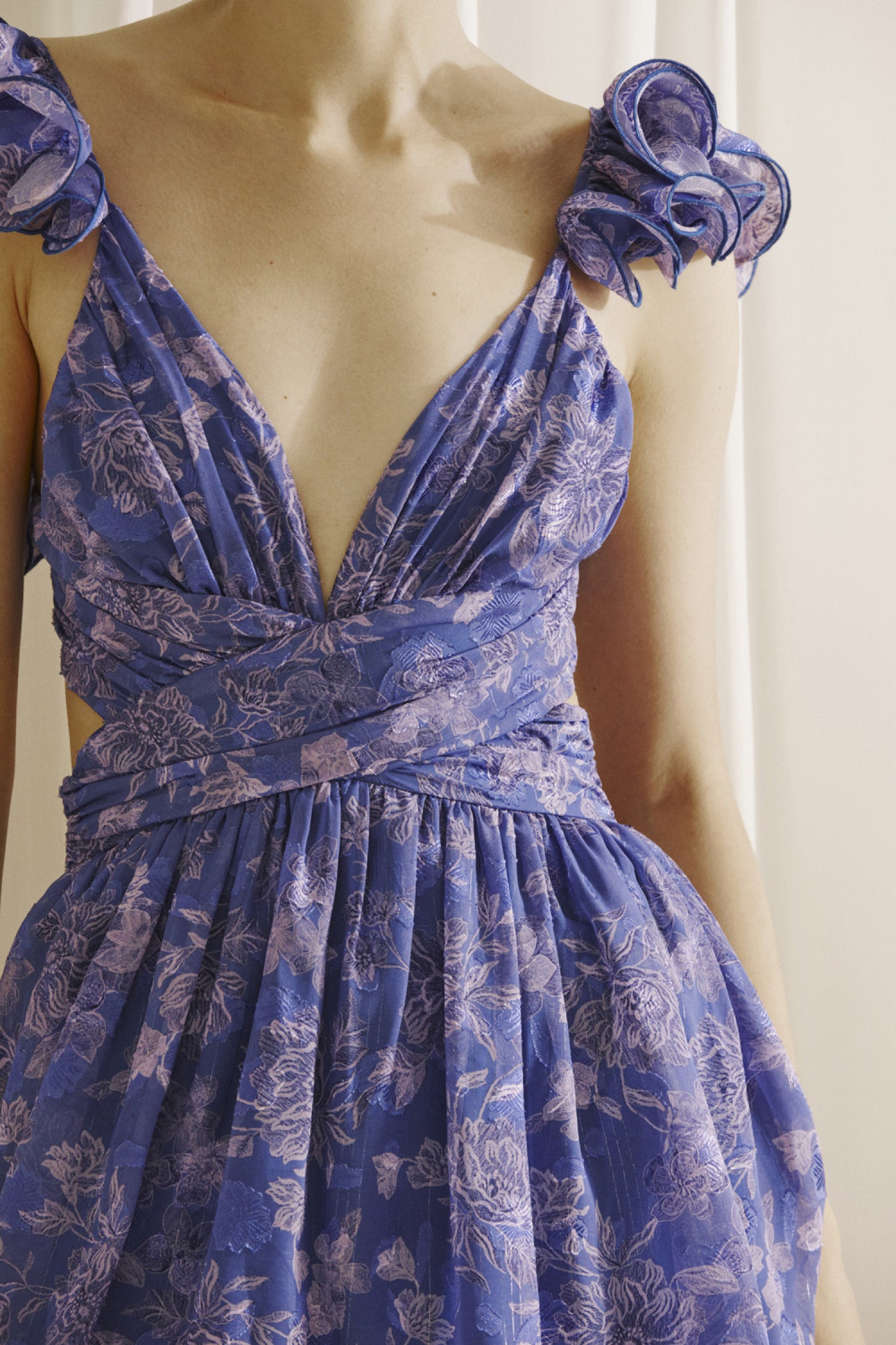Floral Maxi Dress - Blue & Purple.  Front close view.