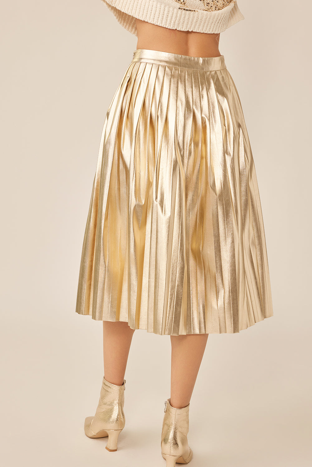 "Biltmore" Metallic Faux Leather Pleated Skirt - Gold